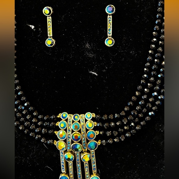 Heidi Daus Black Aurora Borealis Necklace & Earrings Set - NWT 🖤🤩 - Picture 6 of 9